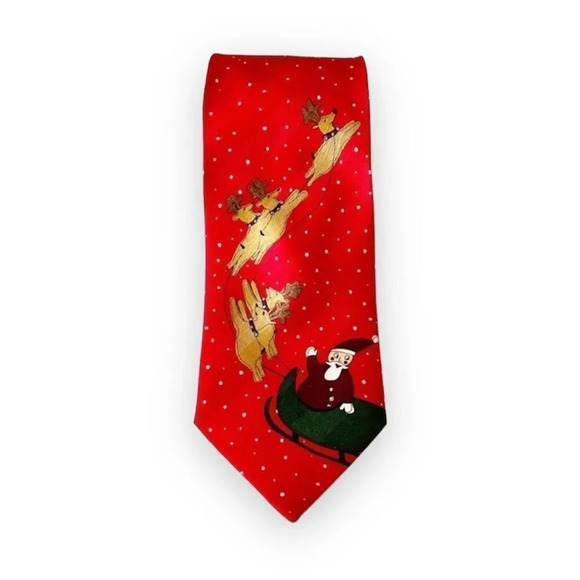 Jos A Bank Miracle Collection Red Silk Santa Tie New - Picture 1 of 6